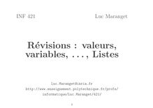 Révisions valeurs, variables et lists