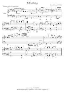 Partition , Fantasia, 3 Piano pièces, Sonata, F♯ major, Schissel, Eric