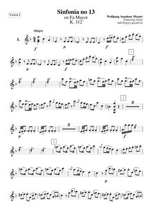 Partition violons I, Symphony No.13, F major, Mozart, Wolfgang Amadeus