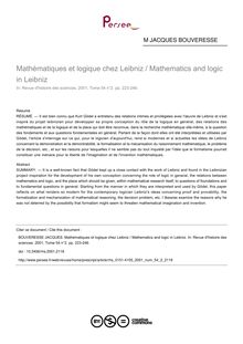 Mathématiques et logique chez Leibniz / Mathematics and logic in Leibniz - article ; n°2 ; vol.54, pg 223-246