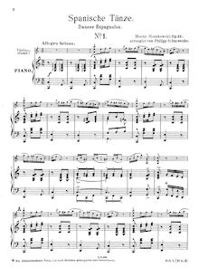 Partition violon et Piano, 5 Spanish Dances, Op.12, Moszkowski, Moritz