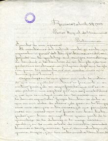 Carta de Carlos Suríguez y Acha a Miguel de Unamuno. Rosario, 27 de abril de 1909