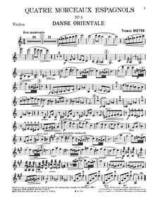 Partition de violon, Quatre morceaux espagnols, Bretón, Tomás