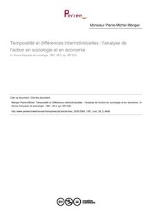 Temporalité et différences interindividuelles : l analyse de l action en sociologie et en économie - article ; n°3 ; vol.38, pg 587-633