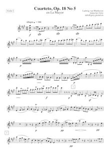 Partition violon 1, corde quatuor No.5, Op.18/5, A major, Beethoven, Ludwig van