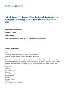 United States, EU, Japan, China, India and Southeast Asia Microgrid Technology Market Size, Status and Forecast 2021