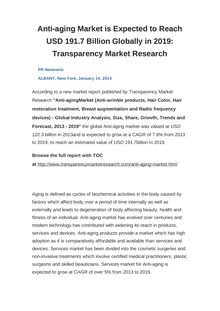 Anti-aging Market is Expected to Reach USD 191.7 Billion Globally in 2019: Transparency Market Research