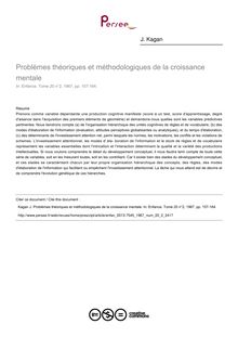 Problèmes théoriques et méthodologiques de la croissance mentale - article ; n°2 ; vol.20, pg 157-164