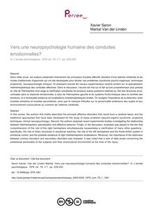 Vers une neuropsychologie humaine des conduites émotionnelles? - notecritique ; n°1 ; vol.79, pg 229-252