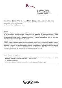 Réforme de la PAC et répartition des paiements directs aux exploitations agricoles - article ; n°1 ; vol.227, pg 11-20
