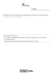 Wittgenstein, le langage et quelques problèmes de philosophie - article ; n°2 ; vol.1, pg 85-95