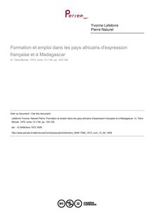 Formation et emploi dans les pays africains d expression française et à Madagascar - article ; n°49 ; vol.13, pg 103-128