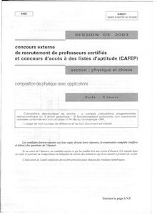 Composition de physique avec applications 2003 CAPES de physique-chimie CAPES (Externe)