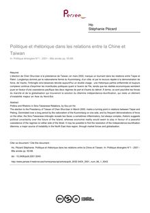 Politique et rhétorique dans les relations entre la Chine et Taiwan - article ; n°1 ; vol.66, pg 55-68