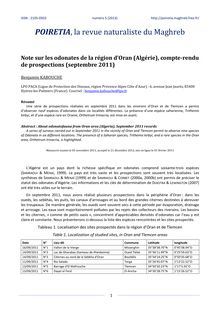 Note sur les odonates de la région d’Oran (Algérie), compte-rendu de prospections (septembre 2011)
