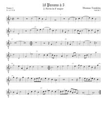Partition ténor viole de gambe 2, octave aigu clef, pavanes pour 5 violes de gambe par Thomas Tomkins