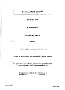 Espagnol LV2 2010 Scientifique Baccalauréat général
