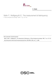 Sellin T., Wolfgang M. E., The measurement of delinquency.  ; n°1 ; vol.7, pg 121-122