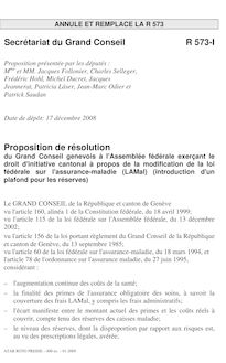 R 573I - Proposition de resolution du Grand Conseil genevois a l Assemblee federale exerçant le droit