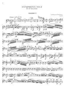 Partition violons I, Symphony No.2, D major, Beethoven, Ludwig van
