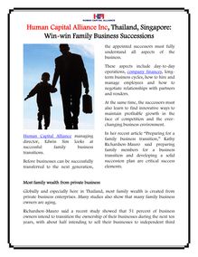 Human Capital Alliance Inc, Thailand, Singapore: Win-win Family Business Successions