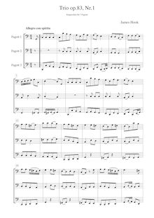 Partition Transcription pour 3 bassons: Score, parties, Trio Op.83 No.1