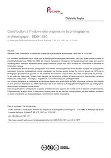 Contribution à l histoire des origines de la photographie archéologique : 1839-1880 - article ; n°2 ; vol.99, pg 1019-1047