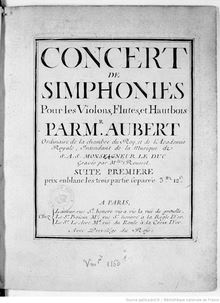 Partition Dessus 1, Concert de simphonies pour les violons, flûtes et hautbois