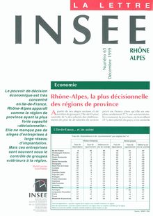 Rhône-Alpes la plus décisionnelle des régions de province