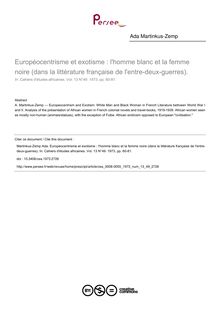 Européocentrisme et exotisme : l homme blanc et la femme noire (dans la littérature française de l entre-deux-guerres). - article ; n°49 ; vol.13, pg 60-81