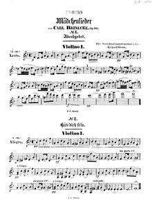 Partition violons I, Mädchenlieder, Chansons de Jeunes Filles, Reinecke, Carl