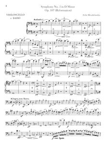 Partition violoncelles / Basses, Symphony No.5 en D minor, Reformations-Sinfonie