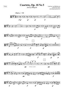 Partition viole de gambe, corde quatuor No.5, Op.18/5, A major, Beethoven, Ludwig van par Ludwig van Beethoven