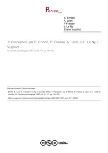 Perception, par S. Ehrlich, P. Fraisse, A. Léon, J.-F. Le Ny, E. Vurpillot - compte-rendu ; n°1 ; vol.57, pg 181-193