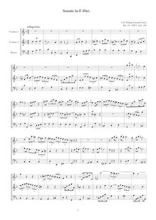 Partition complète, Trio Sonata en F major, Wq.154  (H.576), F major