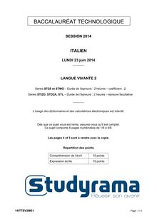 Sujet Bac STMG LV2 Italien  2014