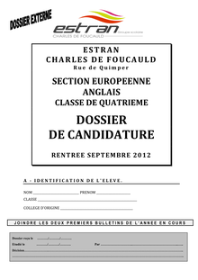 SECTION EUROPEENNE ANGLAIS CLASSE DE QUATRIEME