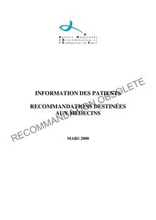 Informations des patients - Recommandations destinées aux médecins - Information des patients 2000 - Rapport Complet