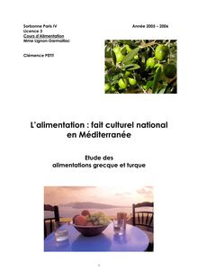 L alimentation : fait culturel national en Méditerranée