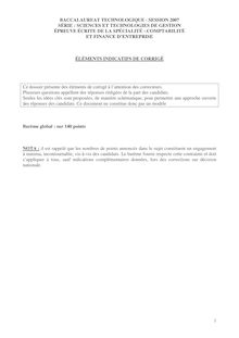 Corrigé du bac STG 2007: Communication et Gestion des Ressources Humaines