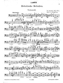 Partition de violoncelle, Hebräische Melodien “Nach Eindrücken der Byron’schen Gesänge” für Bratsche und Klavier, Op.9 par Joseph Joachim