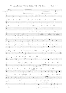 Partition chœur 1: basse, Da pacem, Domine, Schütz, Heinrich