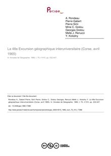 La 48e Excursion géographique interuniversitaire (Corse, avril 1965) - article ; n°410 ; vol.75, pg 432-447