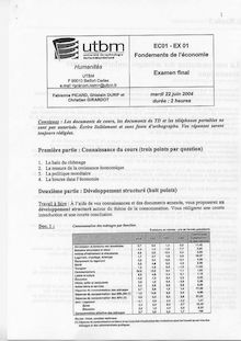 Fondements de l économie 2004 Université de Technologie de Belfort Montbéliard