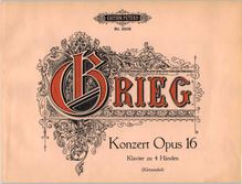 Partition couverture couleur, Piano Concerto en A minor, Op.16, Grieg, Edvard