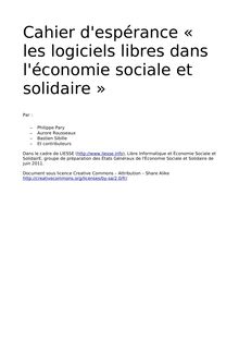 Cahier d espérance « les logiciels libres dans l économie sociale et ...