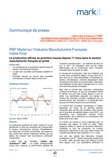 La production affiche sa première hausse depuis 17 mois dans le secteur manufacturier français en juillet 