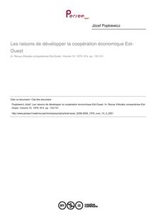 Les raisons de développer la coopération économique Est-Ouest - article ; n°4 ; vol.10, pg 133-141