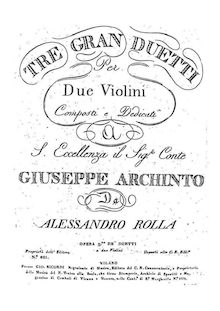 Partition parties complètes, 3 Grand Duos pour 2 violons, Rolla, Alessandro