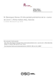 M. Berenguer Alonso, El Arte parietal prehistorico de la « cueva de Llonín » (Peña-mellera Alta), Asturias  ; n°2 ; vol.22, pg 119-120